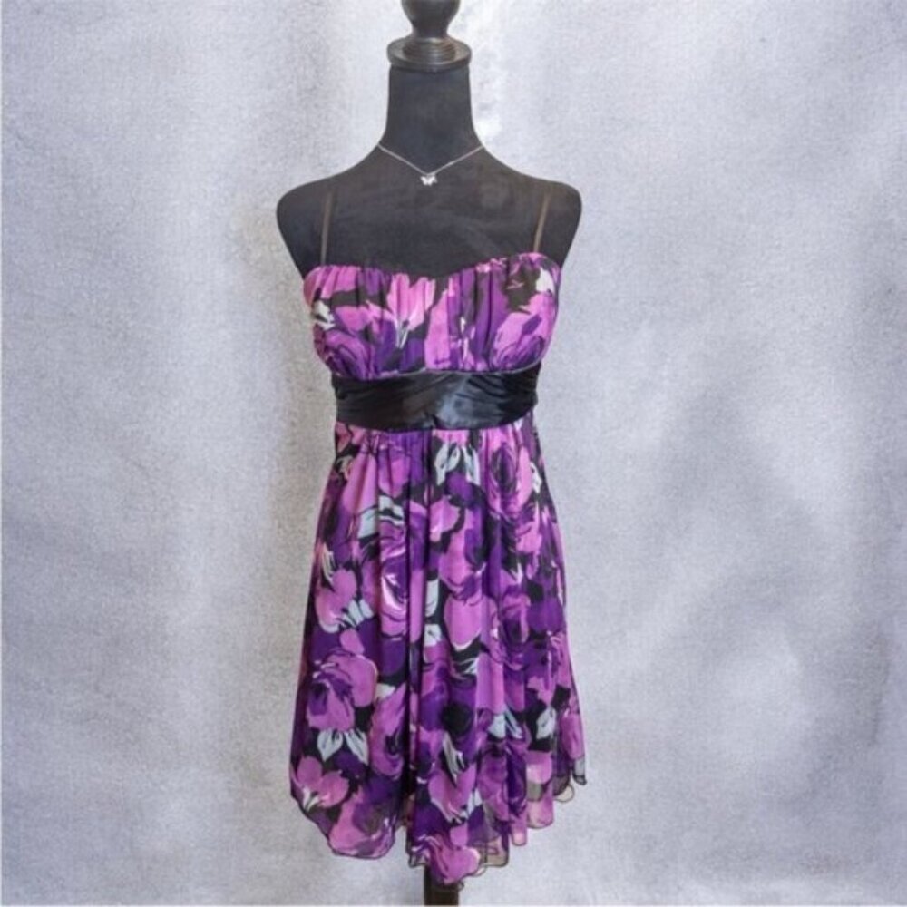 Elegant Purple Floral Strapless Dress